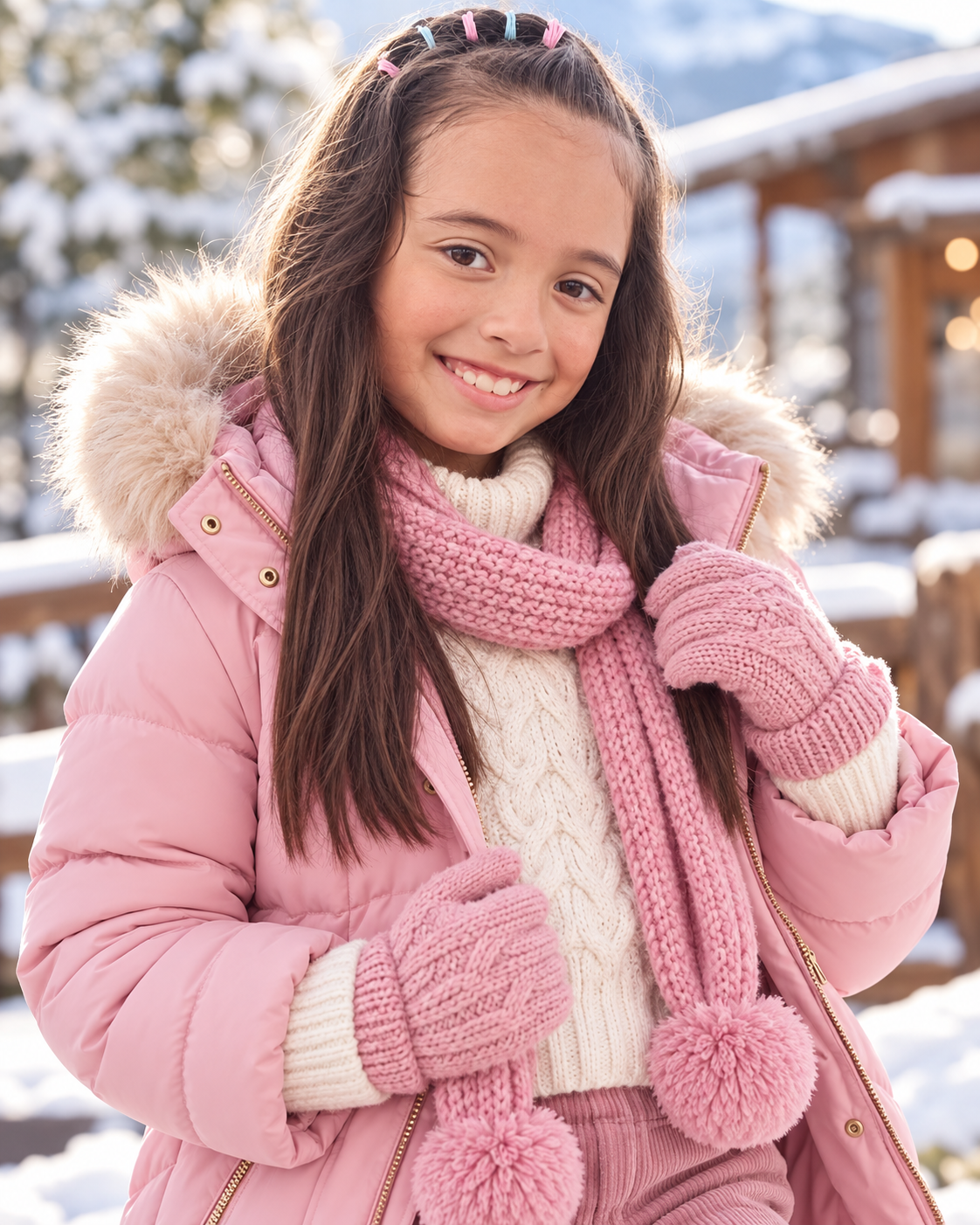 Niña con look invernal en tonos suaves